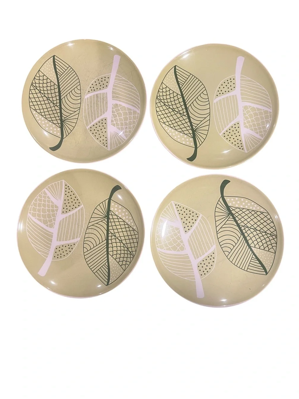IKEA set of 4 Overens salad/ dessert Plates Leaf Pattern Made in Portugal